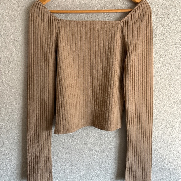 Madewell Ribbed Square-Neck Long-Sleeve Tee - Summer Dune Sz M - Picture 4 of 4